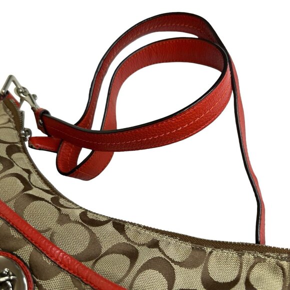 Auth Used COACH Crossbody Shoulder Hobo Bag Canvas Leather Outer Pocket Logo C - Picture 11 of 12